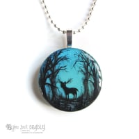 Image 2 of Stag in Blue Enchanted Forest Pendant