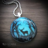 Image 1 of Stag in Blue Enchanted Forest Pendant