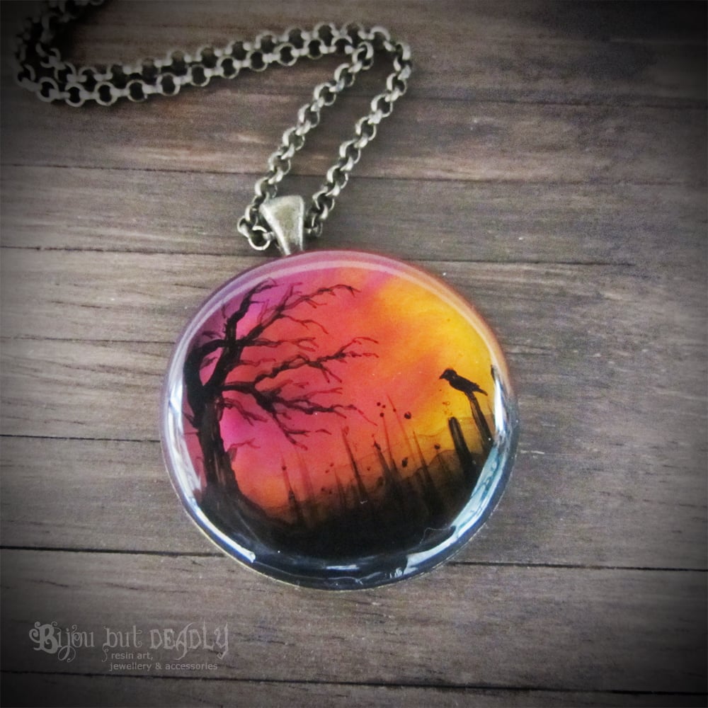 Autumn Sunset Painted Round Pendant *WAS £35 NOW £15*