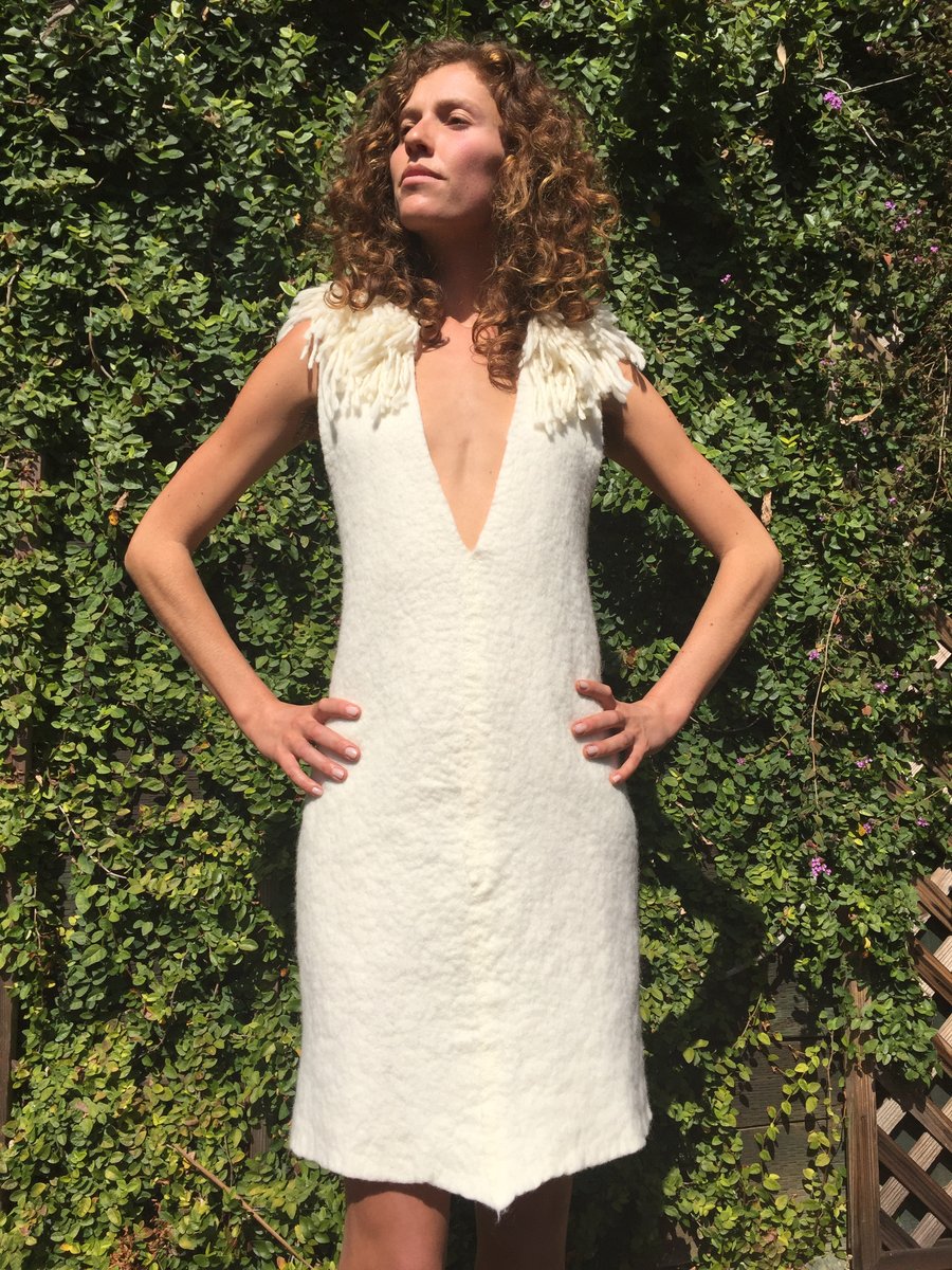 rainbowkimono Cocoon Dress with shag collar