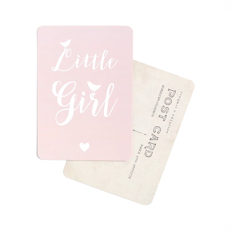 Image of Carte Postale LITTLE GIRL / BIRD / ROSE POUDRE