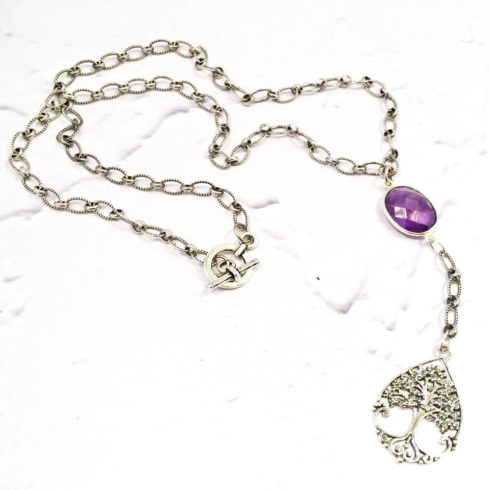 TREE-OF-LIFE & AMETHYST LARIAT NECKLACE | LaceyBonesJewelry