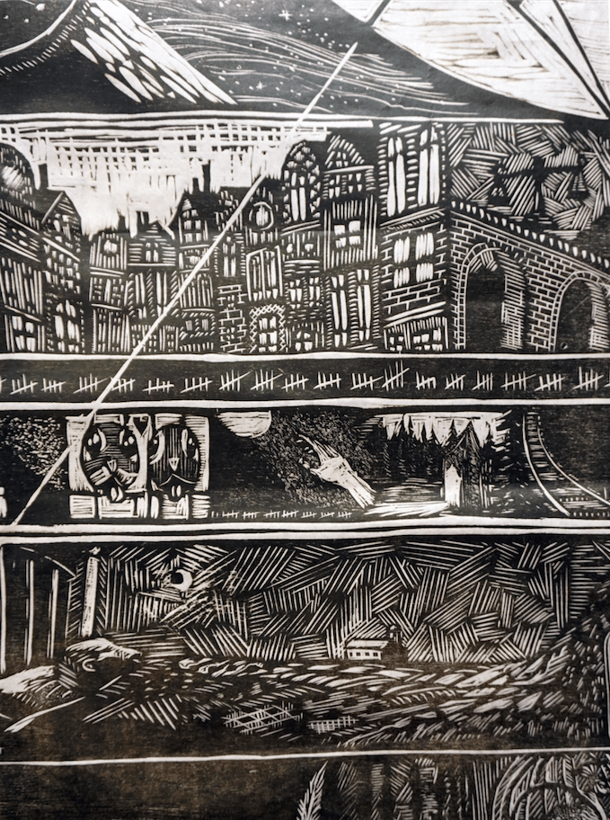Image of "In Darkness A Pattern": Monolithic Woodcut