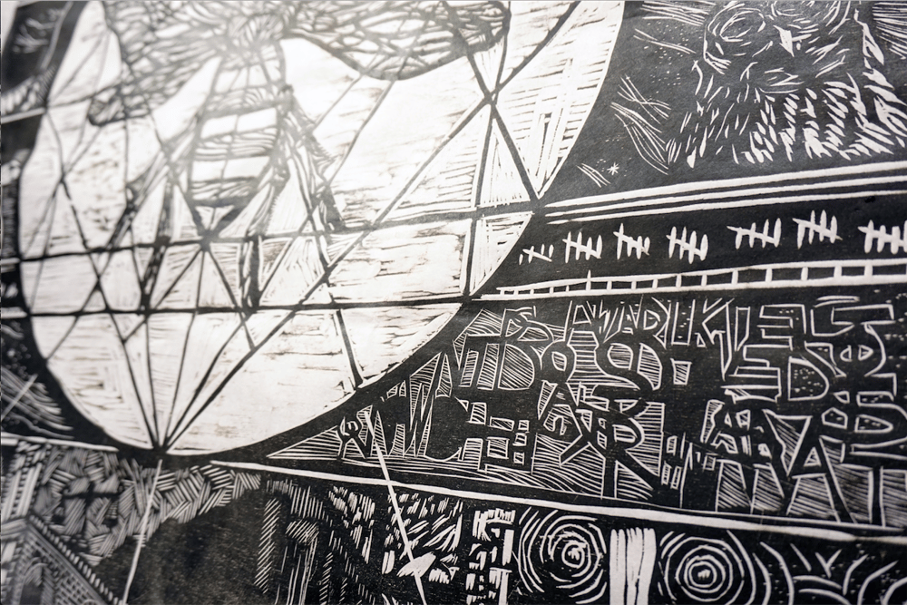 Image of "In Darkness A Pattern": Monolithic Woodcut