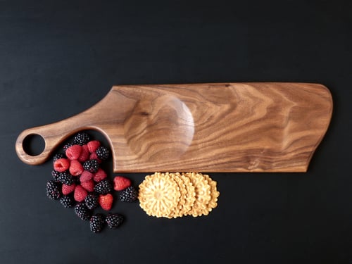 Image of Exotic Artisan Freeform Rectangle Serving Board with Carved Dish