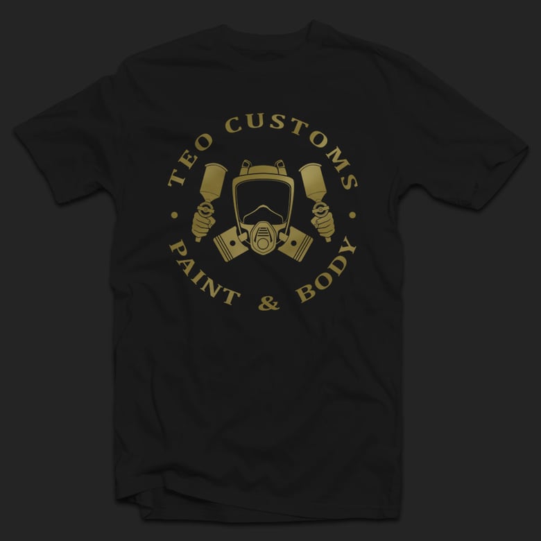 Image of teo customs black and gold t shirt