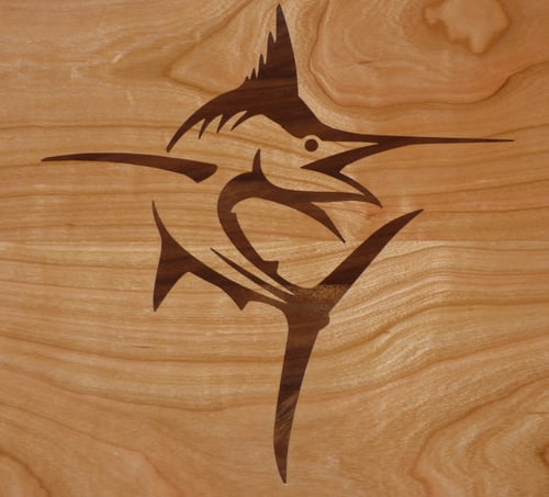 Image of Wood Serving Board with Marlin Fish Inlay 