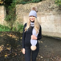 Image 2 of Pale Grey Pom Pom Scarf