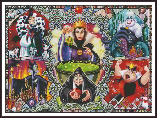 Image of Cross Stitch Pattern Disney Cartoon Villains Printable PDF
