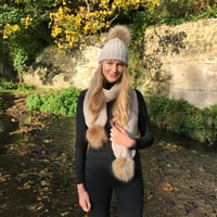 Image 3 of Beige Pom Pom Scarf