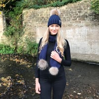 Navy Pom Pom Scarf