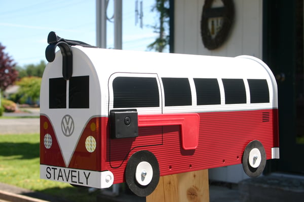 Image of Colonial Red Volkswagen Bus Mailbox by TheBusBox