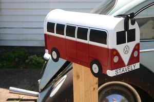 Image of Colonial Red Volkswagen Bus Mailbox by TheBusBox