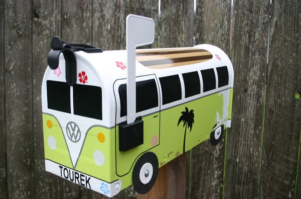 Image of Lime Green Surf Themed Volkswagen Bus Mailbox by TheBus Box - Choose your color, Surfer Van
