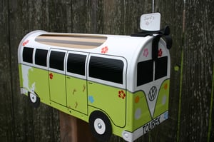 Image of Lime Green Surf Themed Volkswagen Bus Mailbox by TheBus Box - Choose your color, Surfer Van