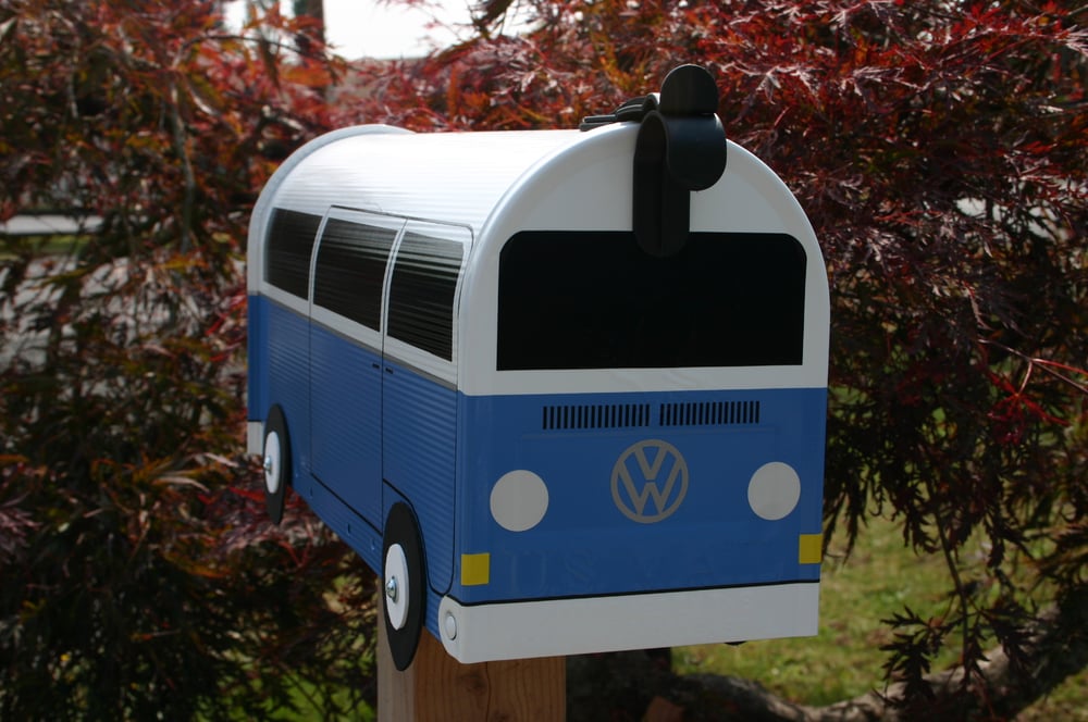 Image of Wildflower Blue Two Tone Bay Window Volkswagen Bus Mailbox by TheBusBox VW