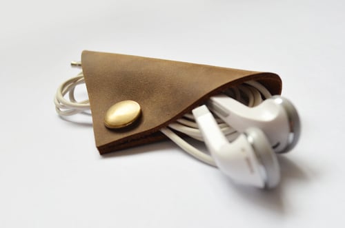 Image of Handmade Genuine Natural Leather Earphone Holder, Earphone Organizer, Cable Keeper D08