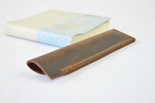 Image of Hand Stitched Genuine Natural Leather Pen Holder, Leather Pen Case D02