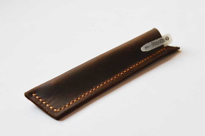 Image of Hand Stitched Genuine Natural Leather Pen Holder, Leather Pen Case D02