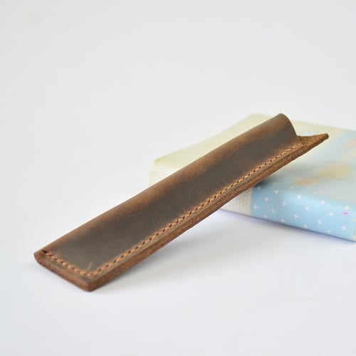 Image of Hand Stitched Genuine Natural Leather Pen Holder, Leather Pen Case D02
