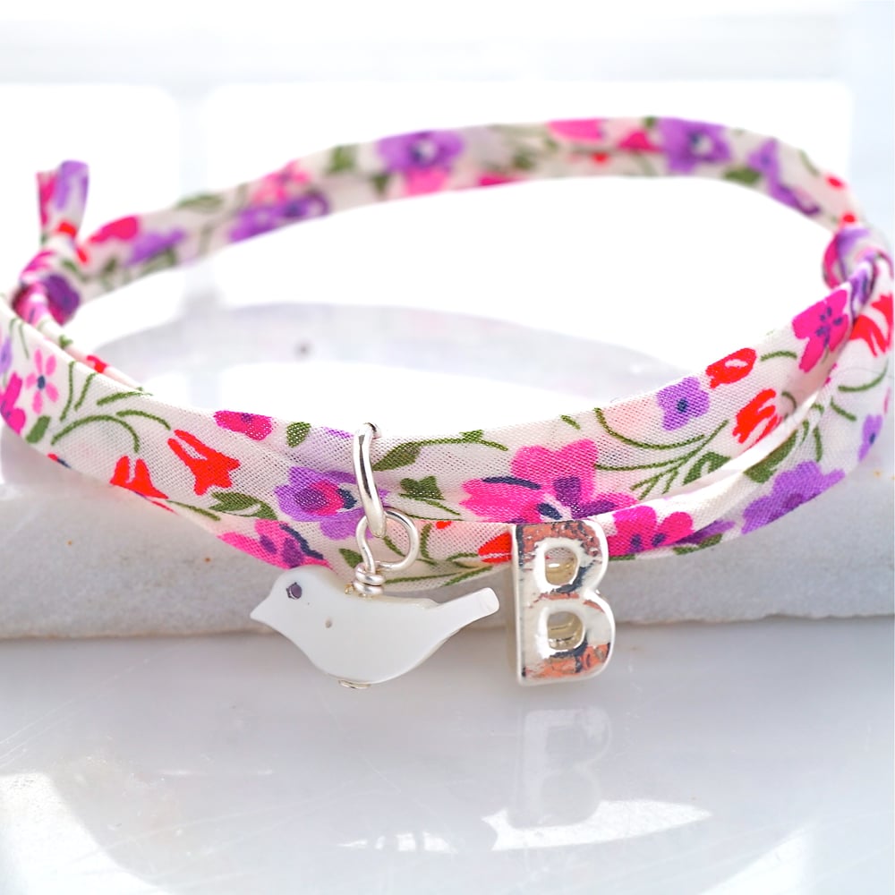 Image of Liberty print bracelet with bird and initial