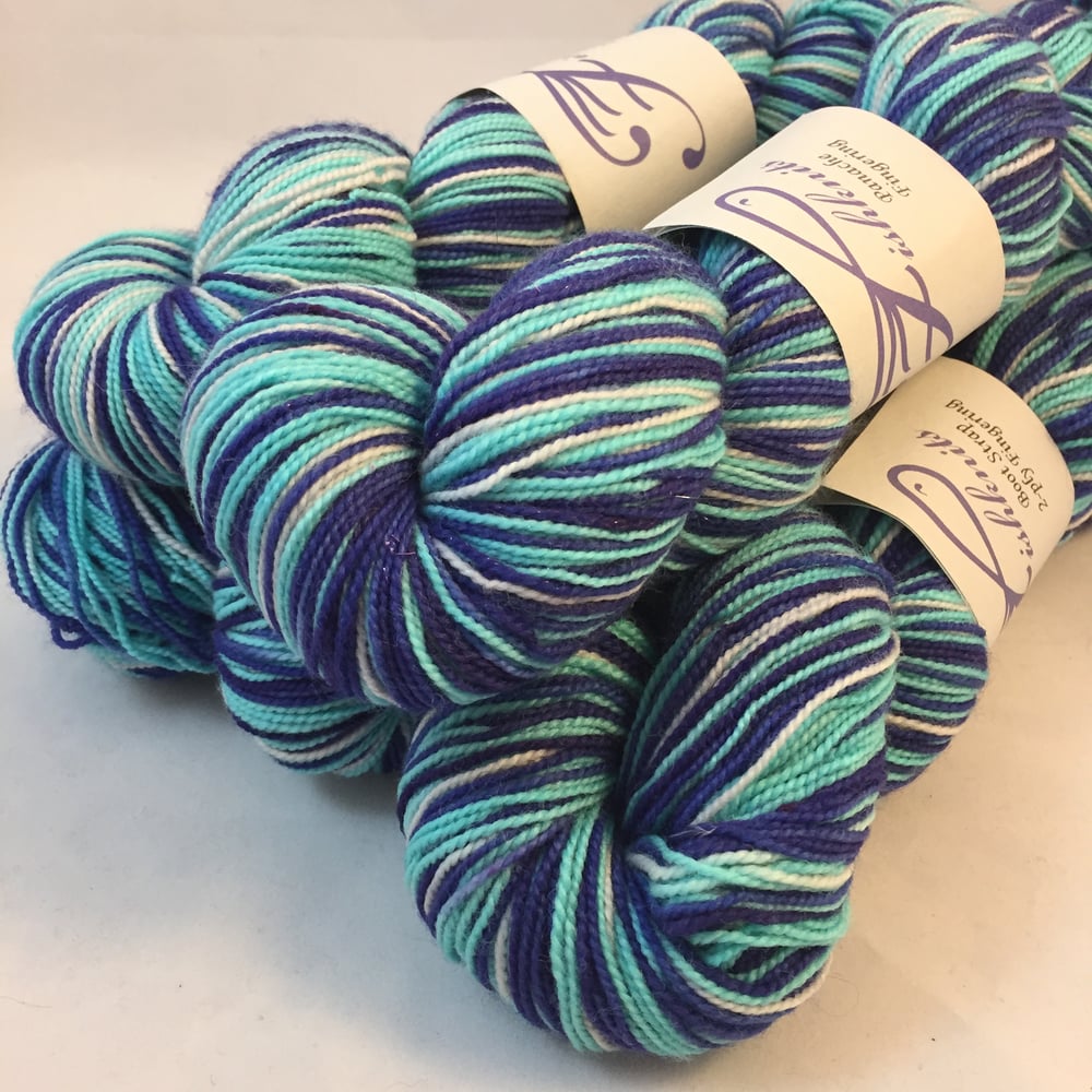 Image of Wild Blue Yonder: Superwash Strong Heart, Boot Strap BFL, or sparkly Panache Self Striping Sock Yarn