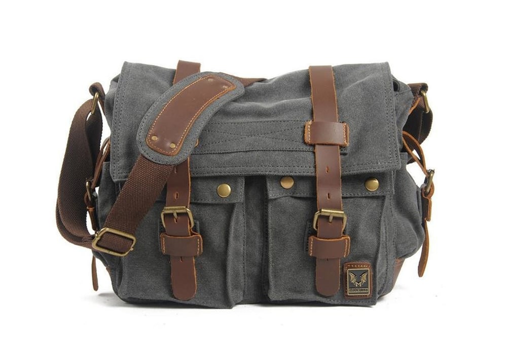 Image of Canvas Leather Messenger Bag Crossbody Bag Shoulder Bag Laptop Bag 2138K