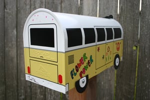 Image of Yellow Two Tone Volkswagen Bus Mailbox by TheBusBox - VW Graffiti Hippie Peace Love Flower Power