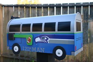 Image of Seattle Seahawks Split Window Volkswagen Bus Mailbox by TheBusBox - VW NFL Football