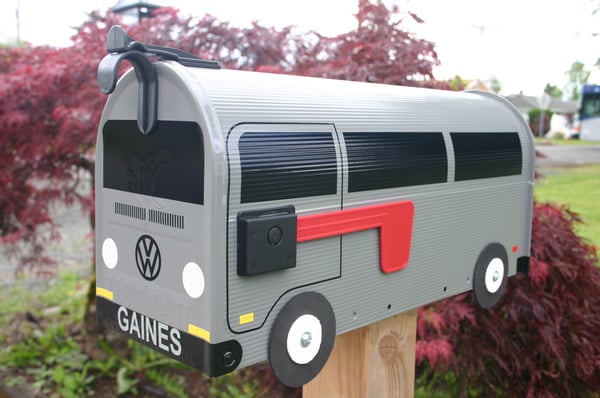 Image of Gray Single Color Bay Window Volkswagen Bus Mailbox by TheBusBox - Choose your color VW