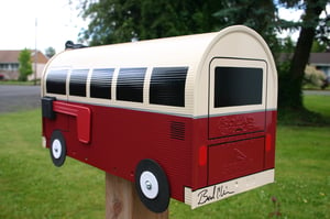Image of Cream and Colonial Red Split Window Volkswagen Bus Mailbox by TheBusBox - Choose your color VW
