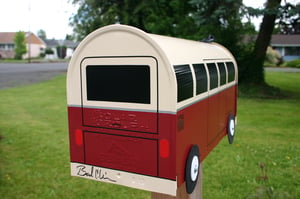 Image of Cream and Colonial Red Split Window Volkswagen Bus Mailbox by TheBusBox - Choose your color VW