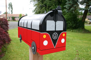 Image of Black and Red Split Window Volkswagen Bus Mailbox by TheBusBox - Choose your color VW