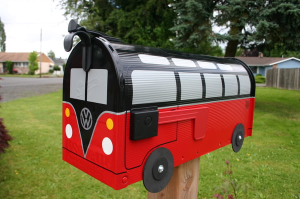 Image of Black and Red Split Window Volkswagen Bus Mailbox by TheBusBox - Choose your color VW