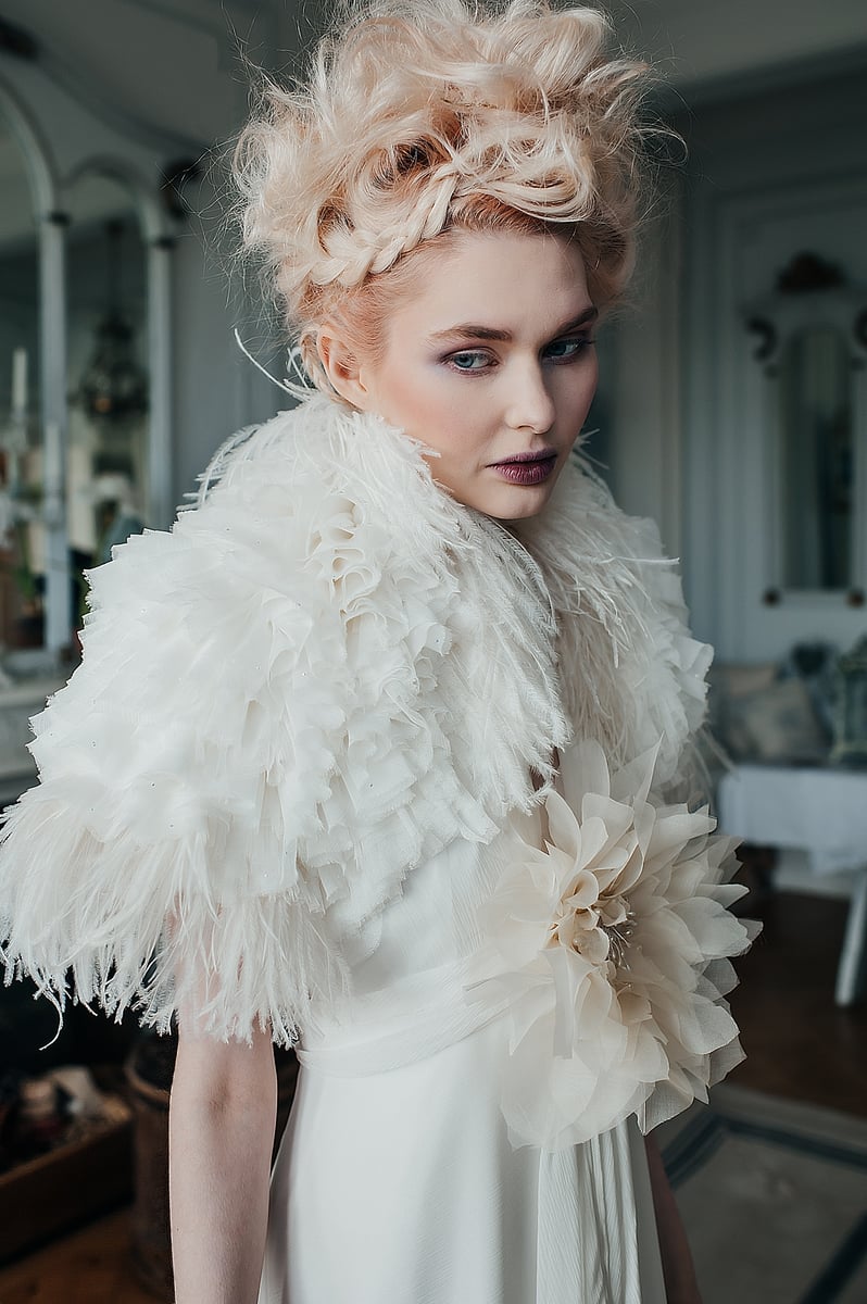 Fifi silk tulle and feather shrug / Joanne Fleming Design