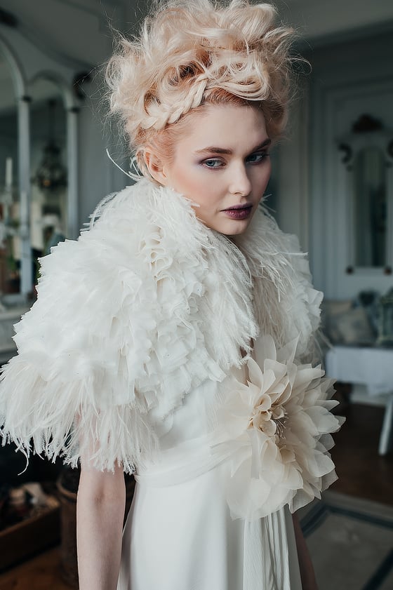 Image of Fifi silk tulle and feather shrug