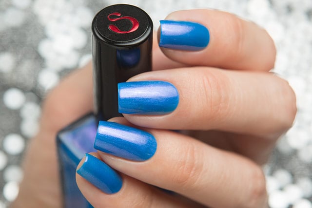 Image of ~Turning Back Waves~ creamy cerulean blue/pink duochrome nail polish!