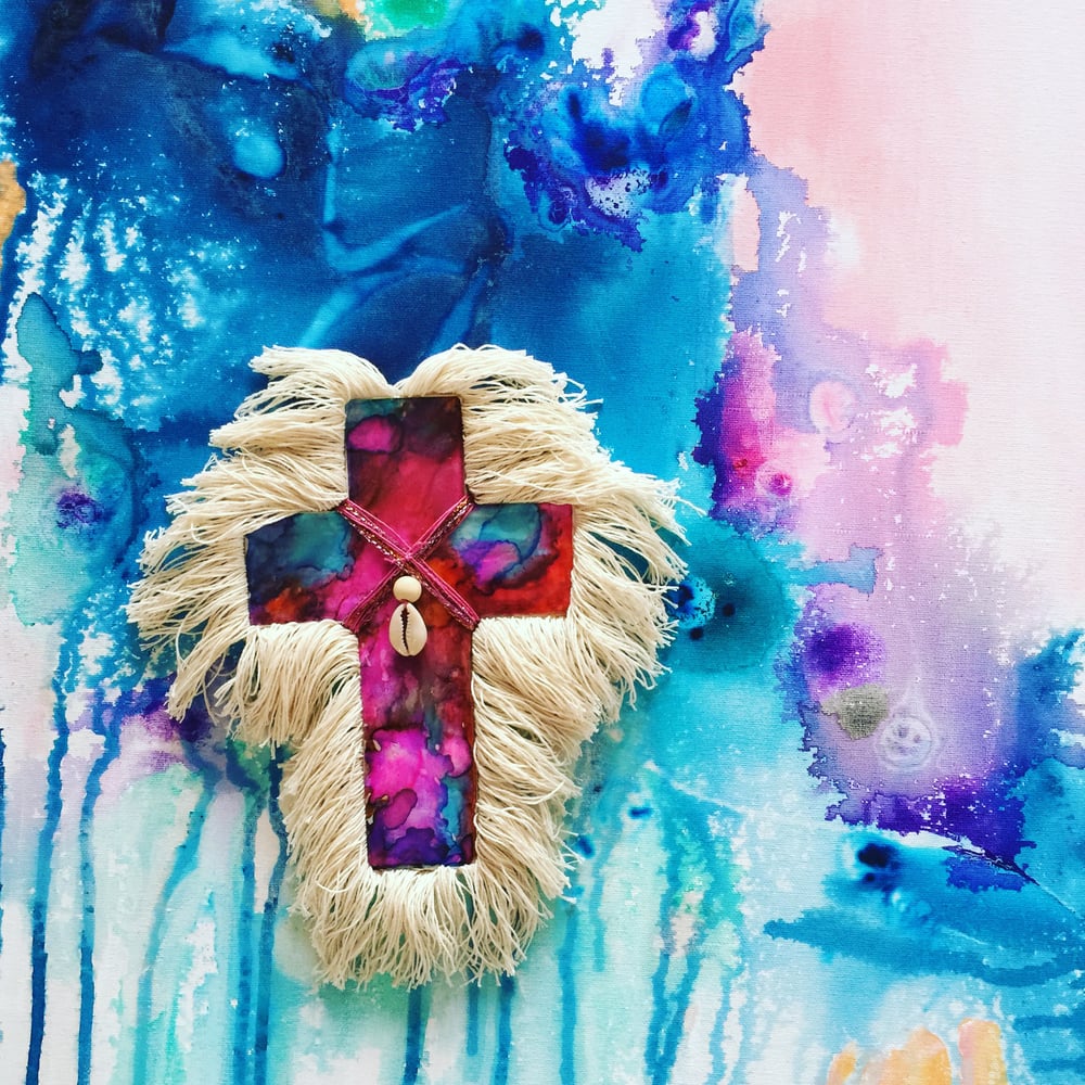 Image of Jewels of the Sea Cross - Pink/Blue/Aqua/Orange