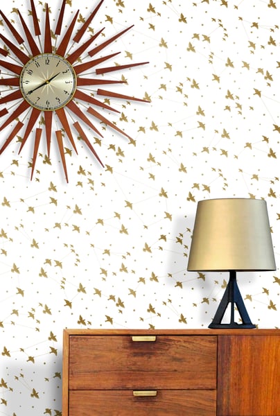 Image of Star-ling Wallpaper - Snow & Gold