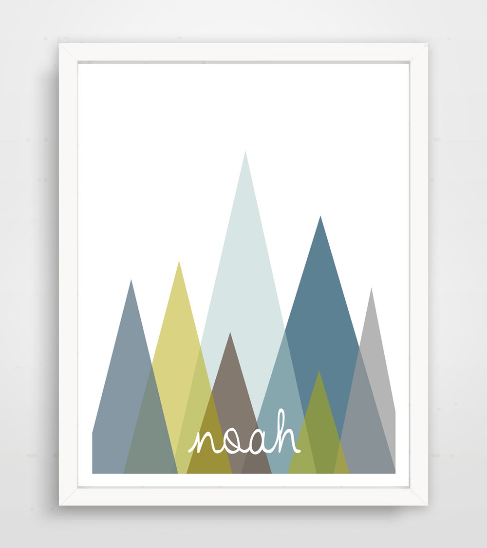 Image of Personalized Blue Abstract Mountain Name Print