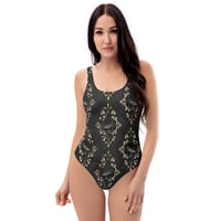 Image 1 of Edgar Allan Poe Inspired Raven Print Black/White One-Piece Swimsuit