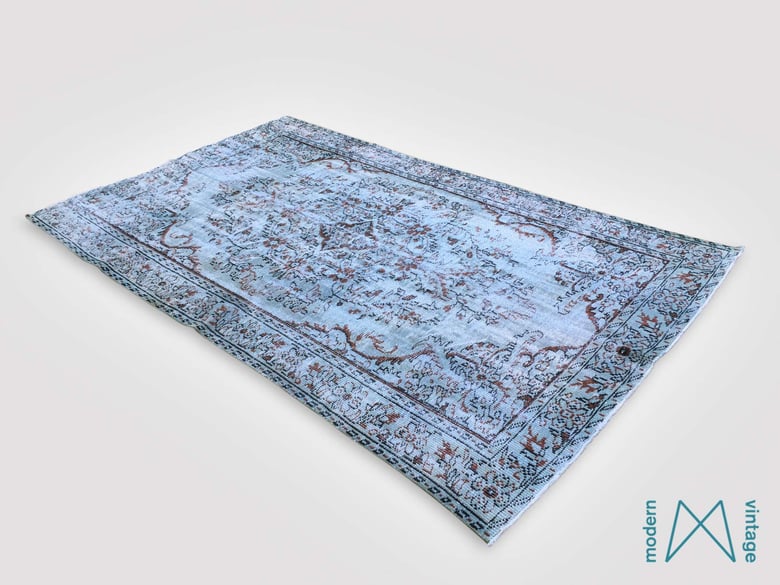 Image of Recoloured vintage persian rug in blue and brown 