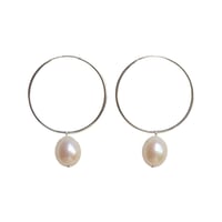 Image 5 of Large Hoop Pearl Earrings 