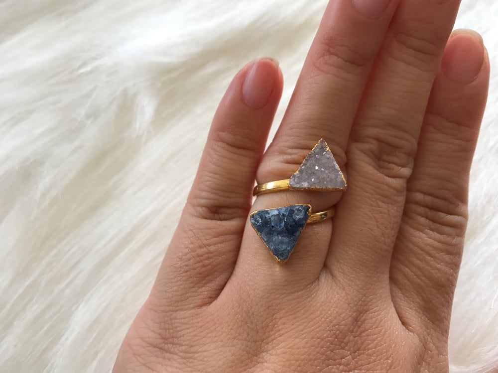 Image of Blue & White Triangle Druzy Ring