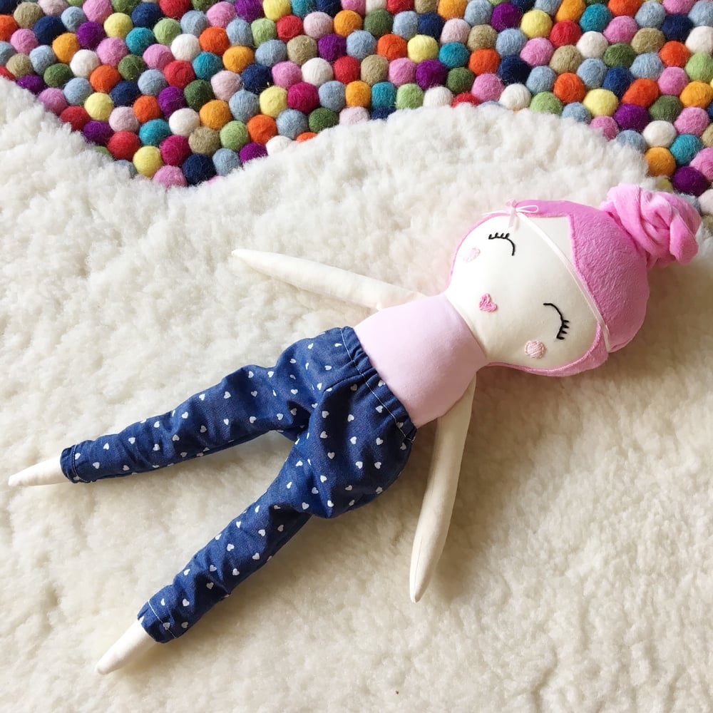 Image of Doll - pink hair and love heart jeans