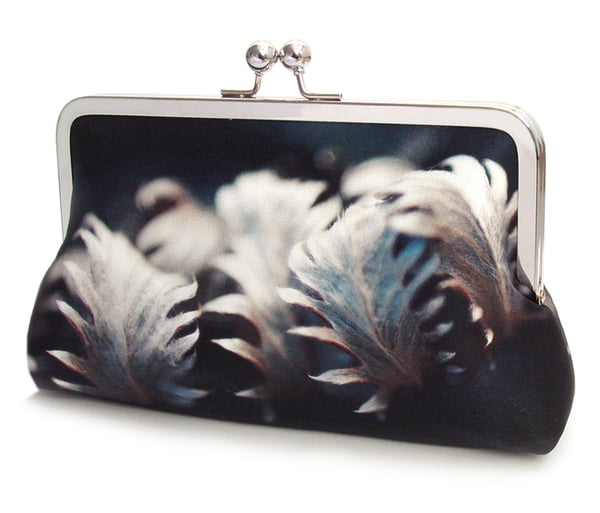 Image of Silver leaves silk clutch bag + chain handle