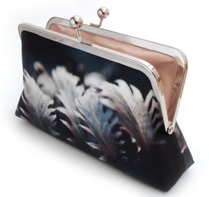 Image of Silver leaves, silk clutch bag with optional chain handle