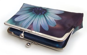 Image of Blue Daisy silk clutch bag with optional chain handle