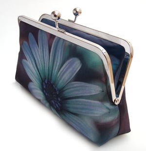 Image of Blue Daisy silk clutch bag with optional chain handle