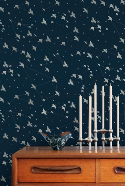 Image of Star-ling Wallpaper - Midnight & Silver